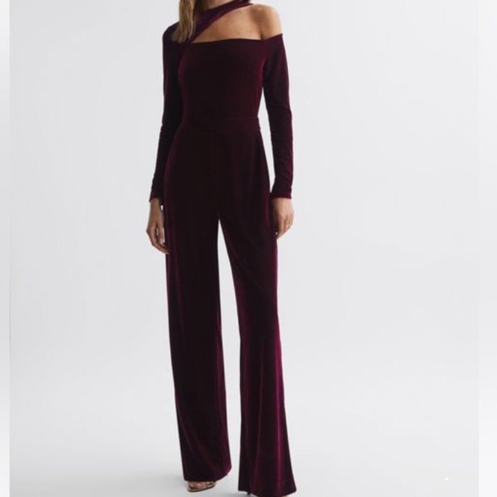 Reiss Dark Red One-Shoulder Jumpsuit